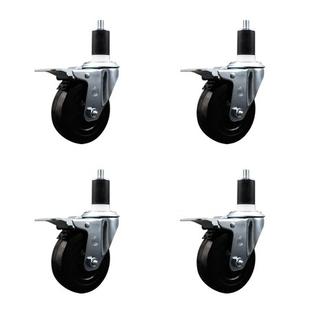 Service Caster 4'' Soft Rubber Swivel 1-1/2'' Expanding Stem Caster Set Total Lock Brake, 4PK SCC-EXTTL20S414-SRS-112-4